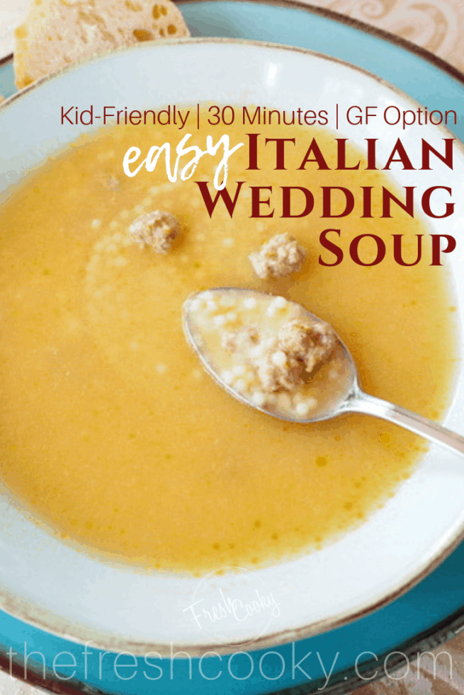 A simple, flavorful recipe for Italian Wedding Soup, the Italian version of Chicken Noodle Soup. With tiny, tender, savory meatballs, teensy pasta in a seasoned chicken broth; it's the perfect chilly night dinner (or lunch). #thefreshcooky #italianweddingsoup #soup #chickenbroth #meatballs