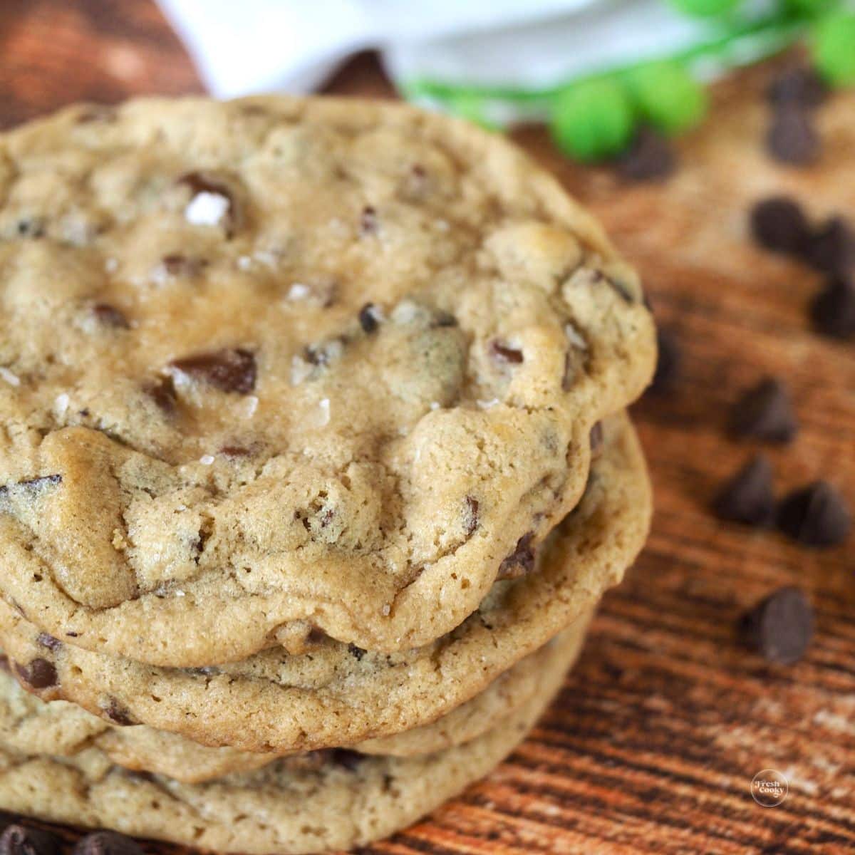 Best high altitude chocolate chip cookies, stacked.