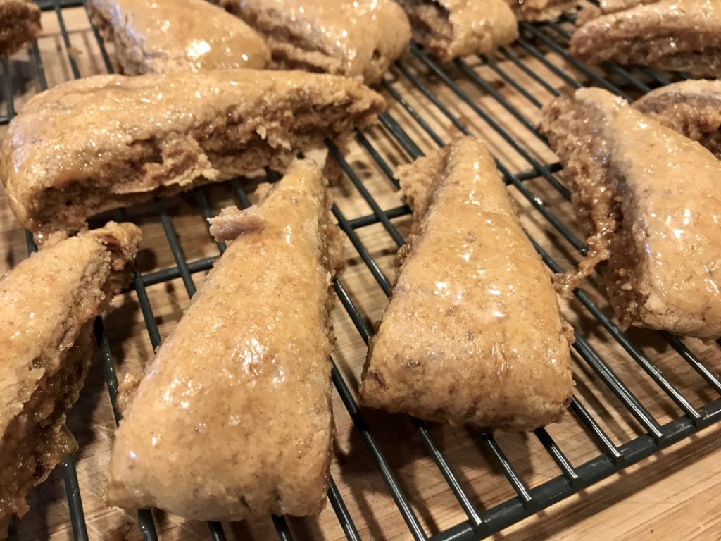 glazed date scones on cooling rack. 