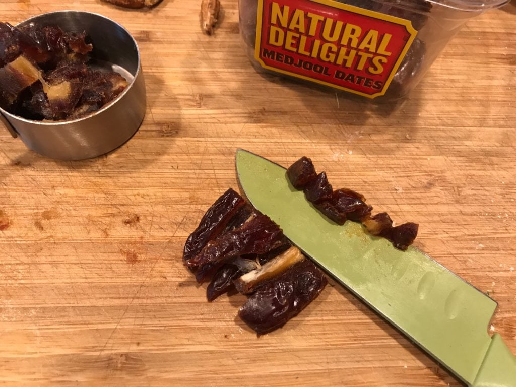 chopping dates for date scones.