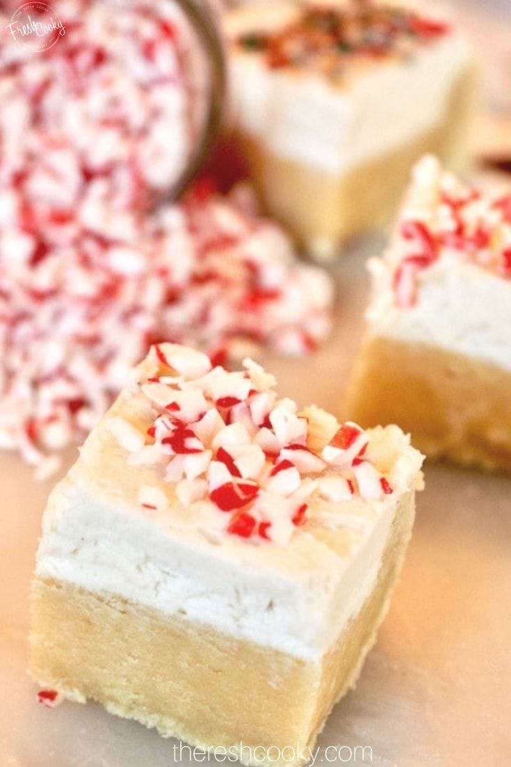 Candy cane topped sugar cookie bars. 