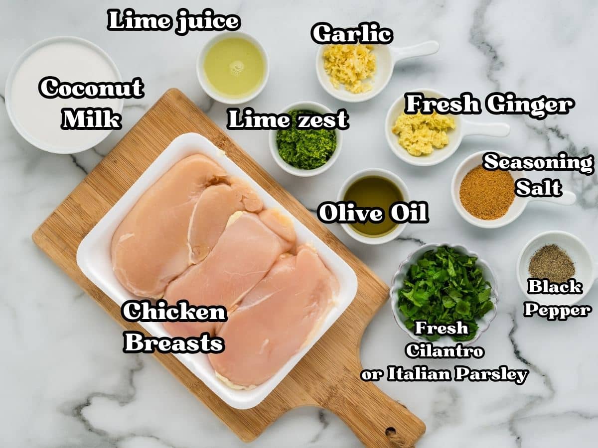 Coconut Lime Chicken and Rice labeled ingredients.