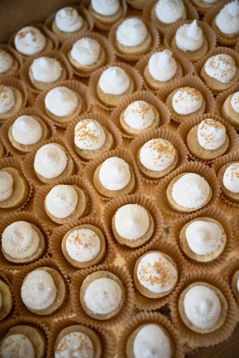 Rows of frosted sugar cookie bites. 