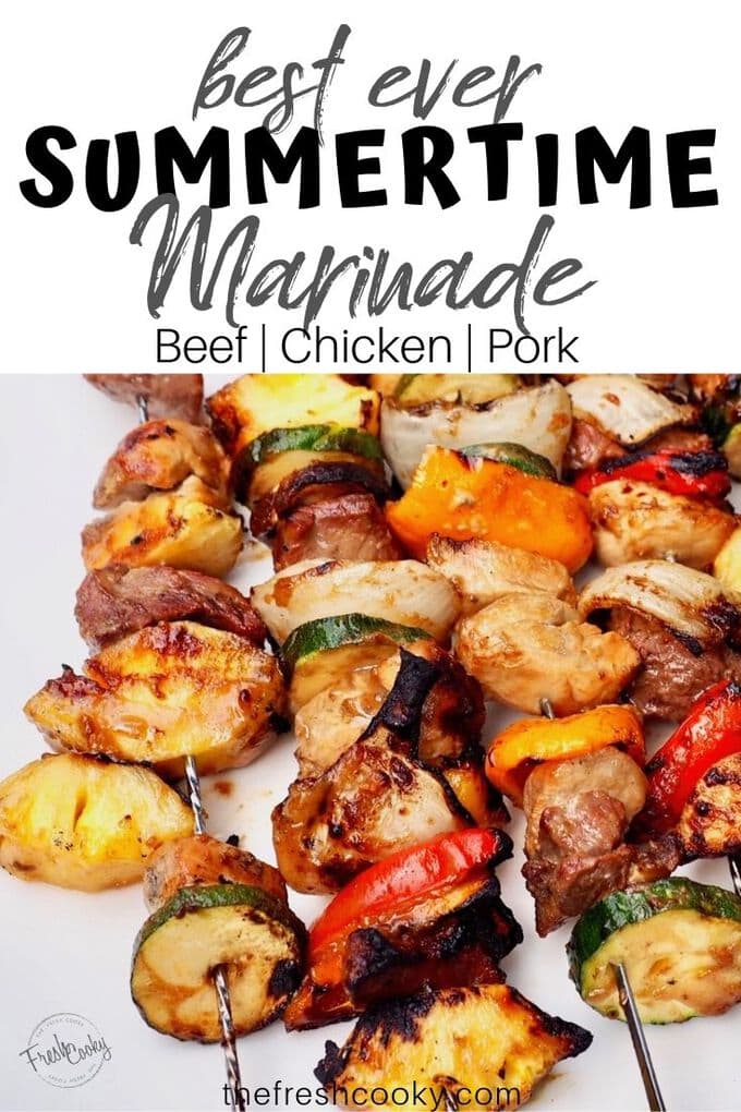 Pin for best ever summertime shish kebab marinade for beef, chicken or pork. 