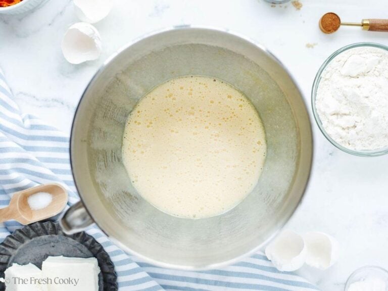 Oil, sugar and eggs beaten in mixer bowl.