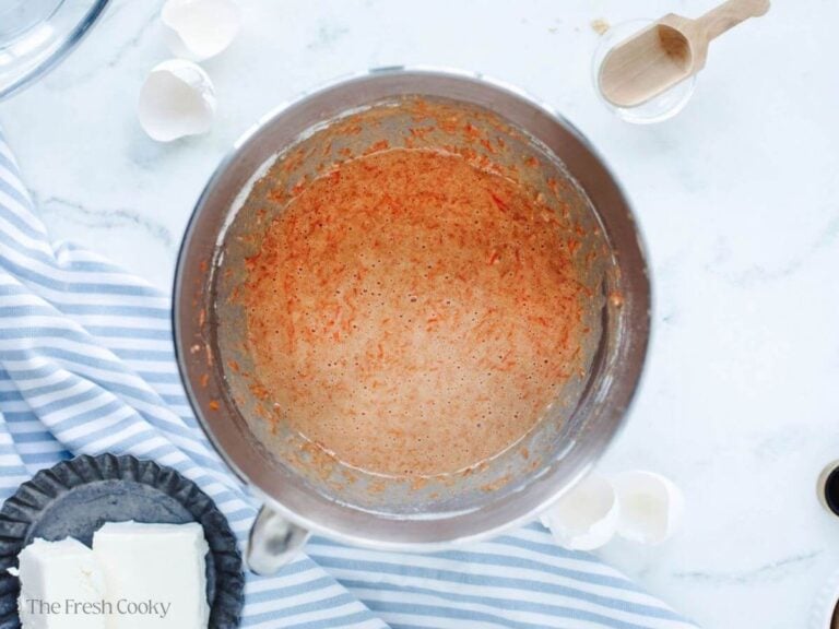 All ingredients mixed into a batter, in mixing bowl. 
