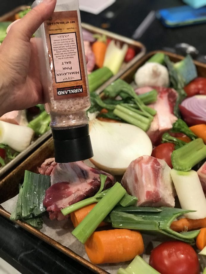 salting your bones and veggies for beef bone broth | www.thefreshcooky.com