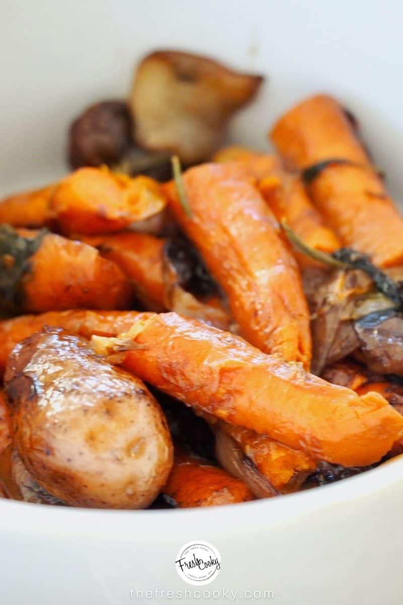 Slow roasted carrots, potatoes and onions from pot roast