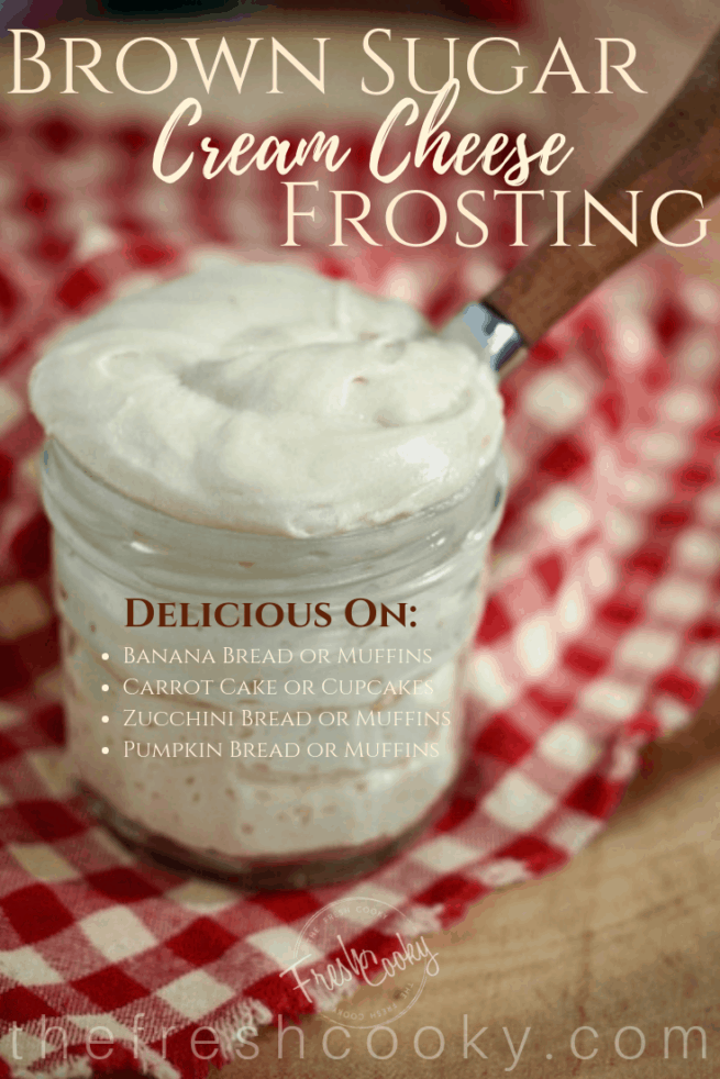 This frosting is amazing! Using brown sugar, butter, cream cheese, this frosting takes cream cheese frosting to a whole new level. #thefreshcooky #creamcheese #brownsugar #frosting #cupcakes #quickbreads