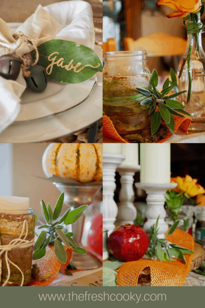 Pinterest image of various snapshots of table decor for Thanksgiving. 