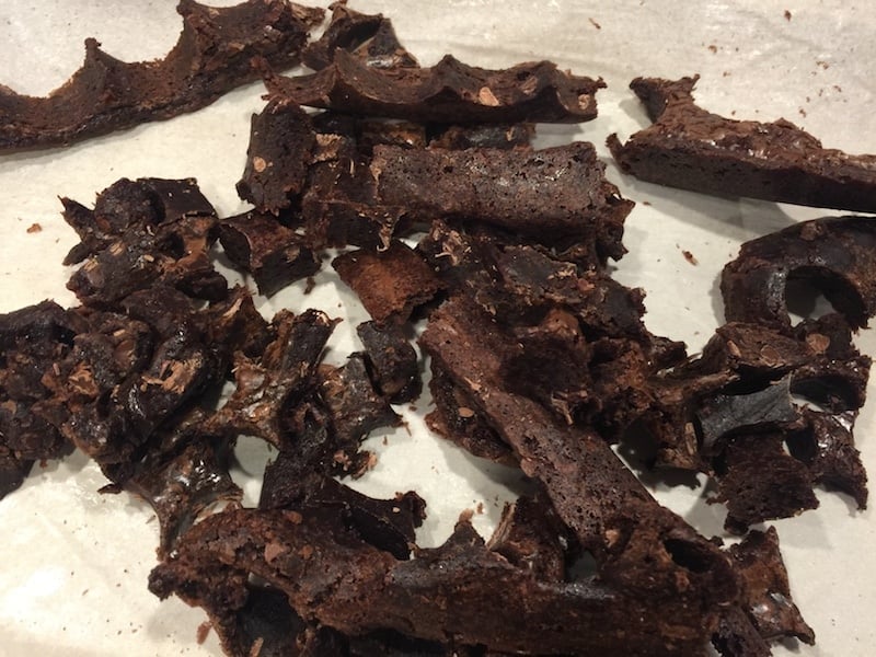 Brownie pieces left over after cutting bites.