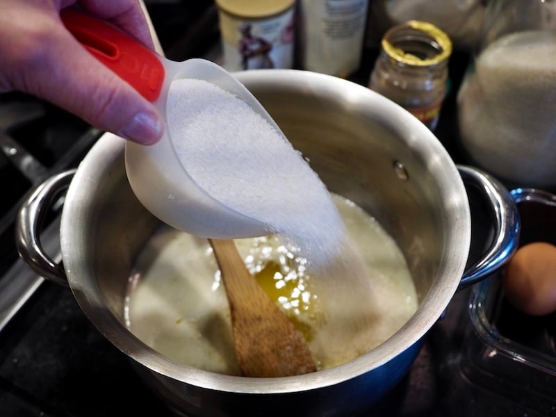Adding sugar to butter for espresso brownie bites