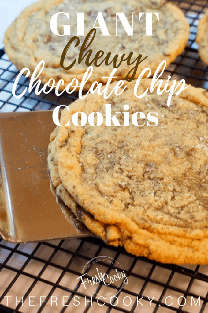 Giant Chewy Chocolate Chip Cookies #thefreshcooky #panbanging #hostessgift #holidaybaking #teachergift #dessertrecipes #chocolatechipcookies