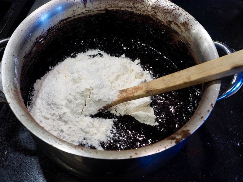 Add the flour to the one pot brownies