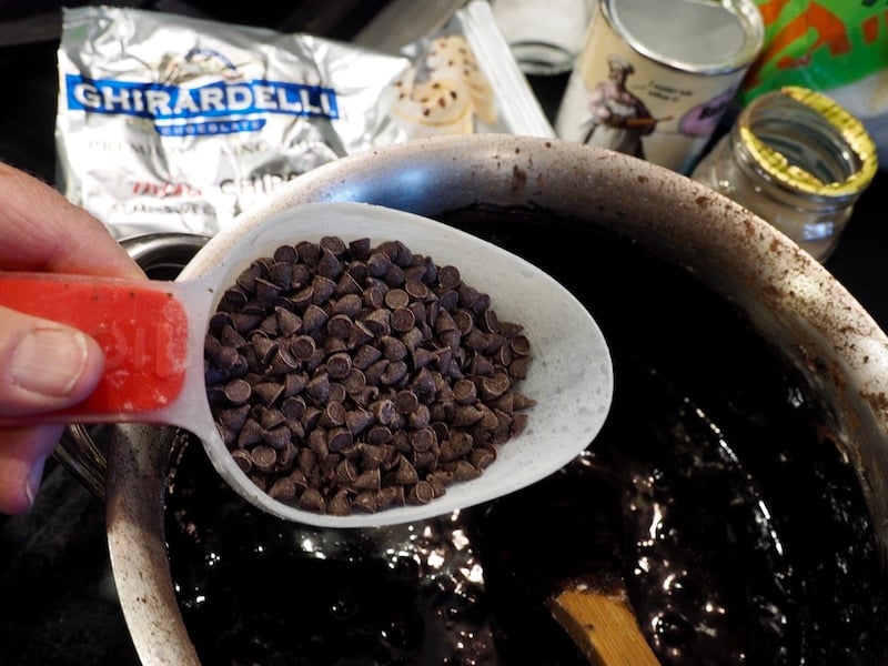 Adding mini chocolate chips to brownie batter