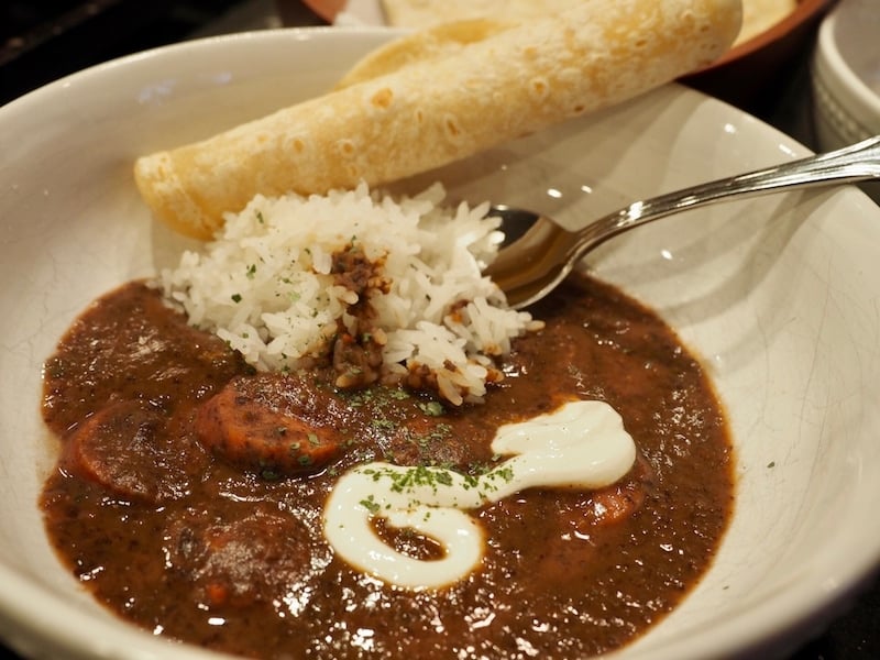 Heart bowl of Black Bean and Kielbasa Soup with Rice | www.thefreshcooky.com