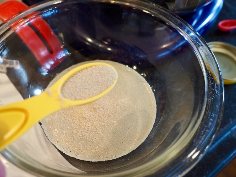 Yeast in bowl for Oatmeal rolls