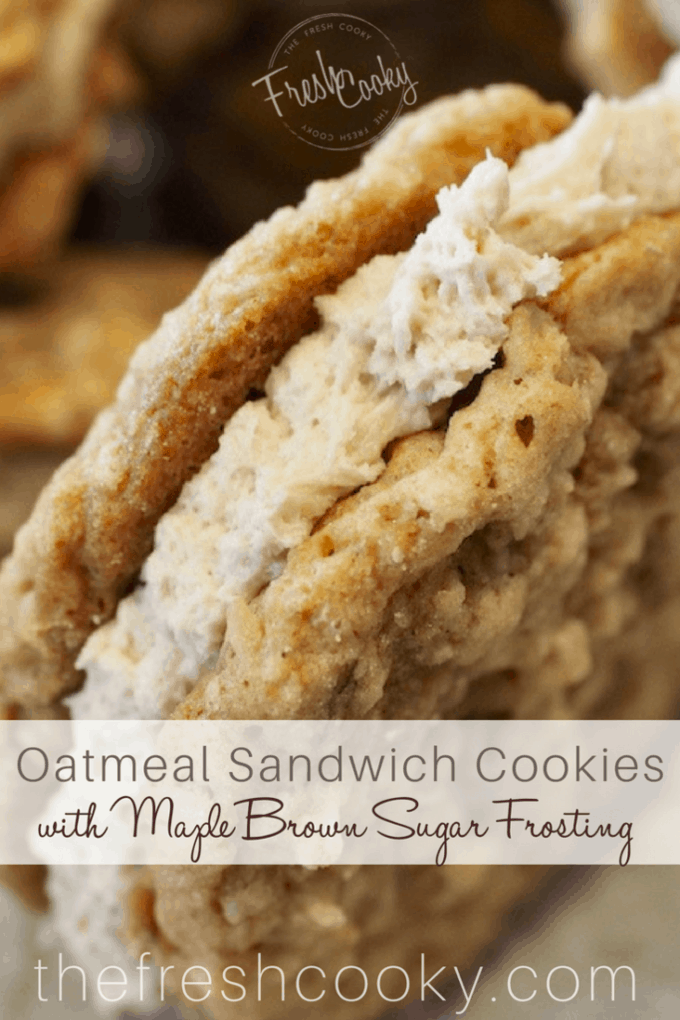 INCREDIBLE Oatmeal Sandwich Cookie recipe from thefreshcooky.com these are much better than any storebought cookie, like a handheld bowl of oatmeal! Soft, chewy, with the salty deliciousness of oats with this amazing maple, brown sugar buttercream sandwiched between. Click through for the how-to! #oatmealsandwichcookies #sandwichcookies #oatmeal #cookies #dessertrecipes #lunchboxideas #oatmealcreampie