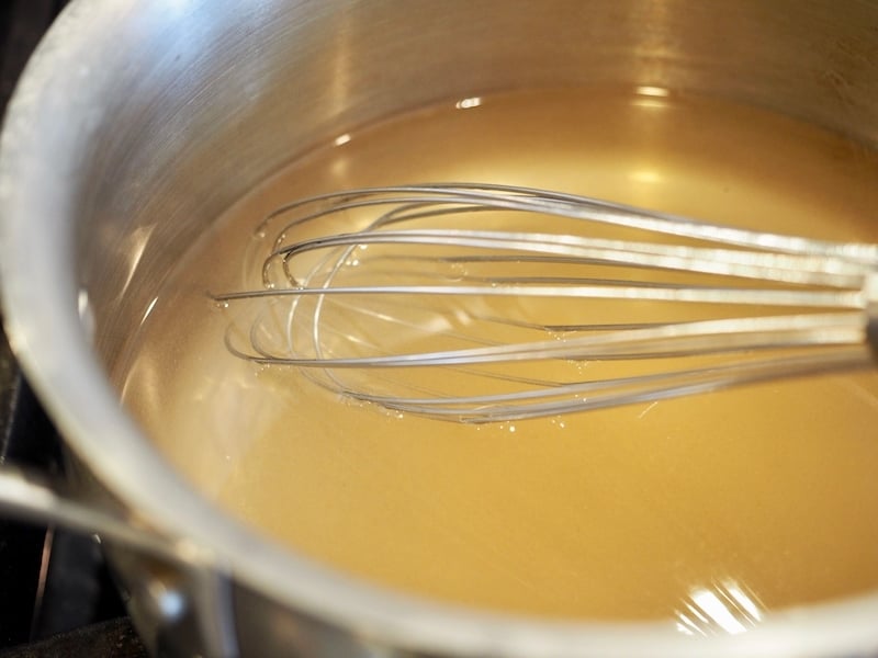 Making simple syrup in saucepan.