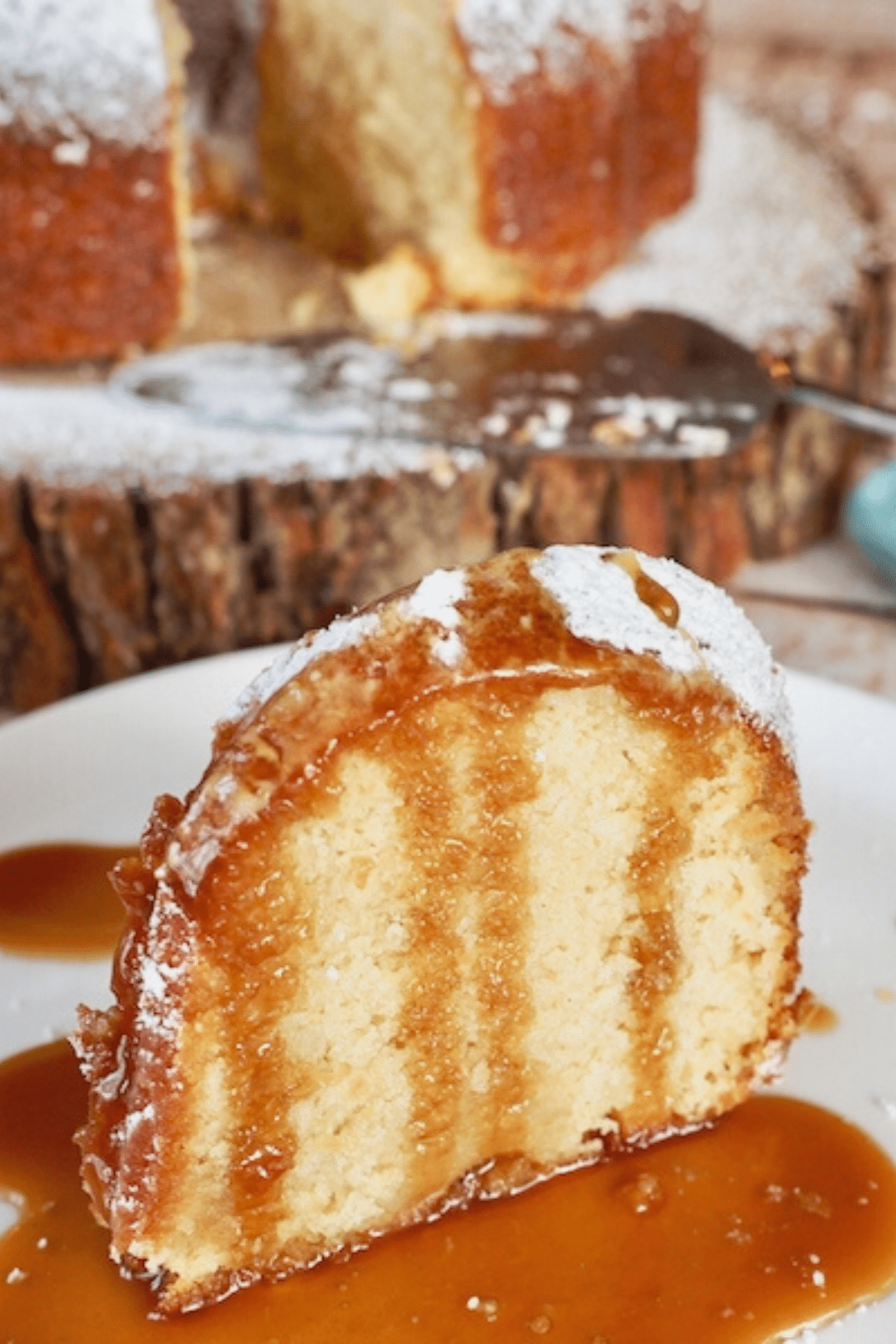Kentucky Butter cake old fashioned butter pound cake with bourbon vanilla sauce on top.