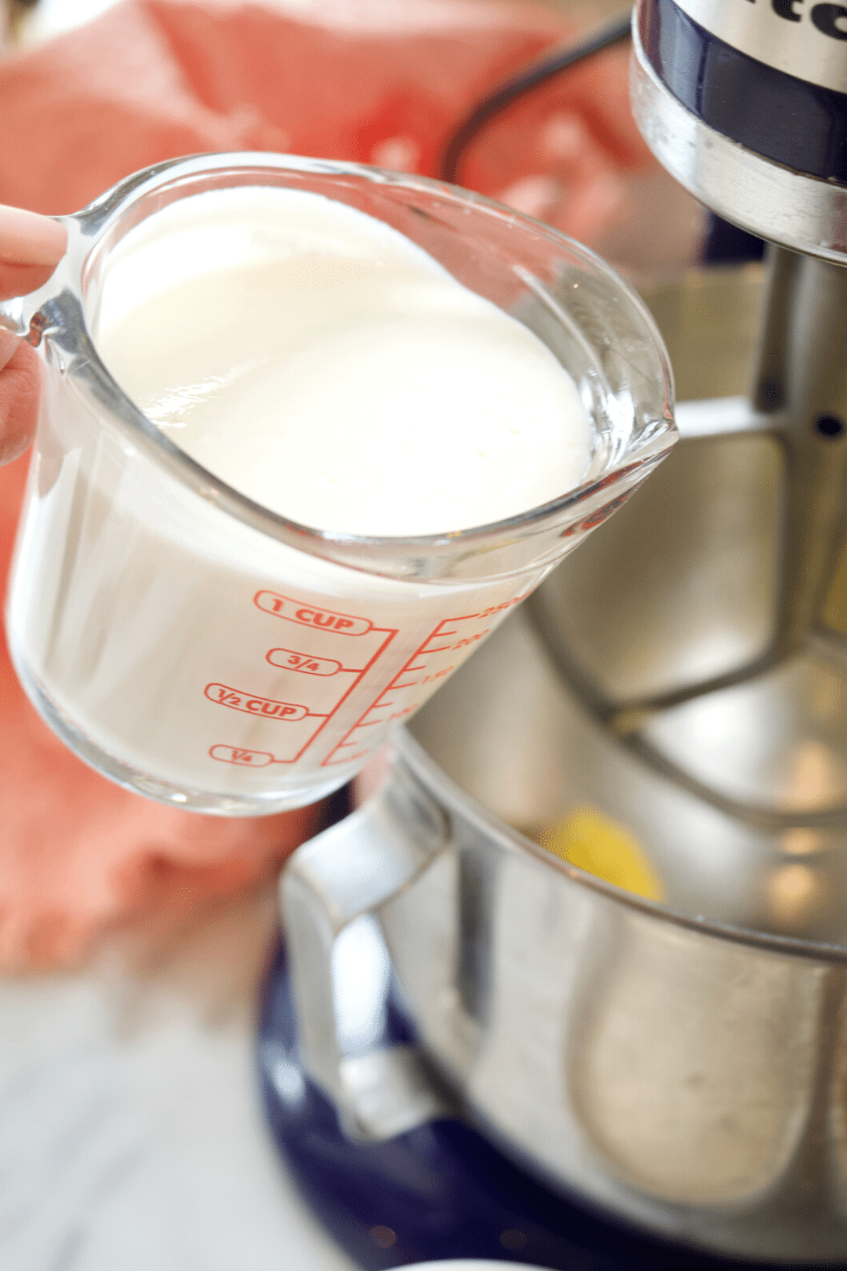 Pour in buttermilk to kentucky butter cake batter.