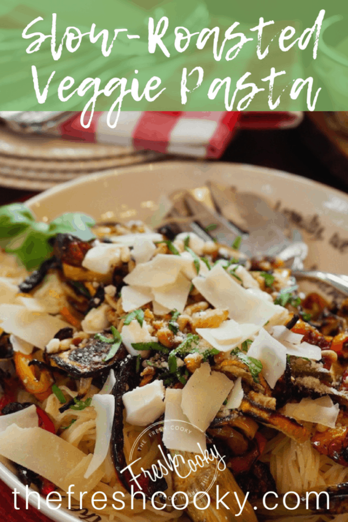 Slow-Roasted Veggie Pasta | www.thefreshcooky.com #roastedveggies #roastedvegetables #vegetarian #whatsfordinner