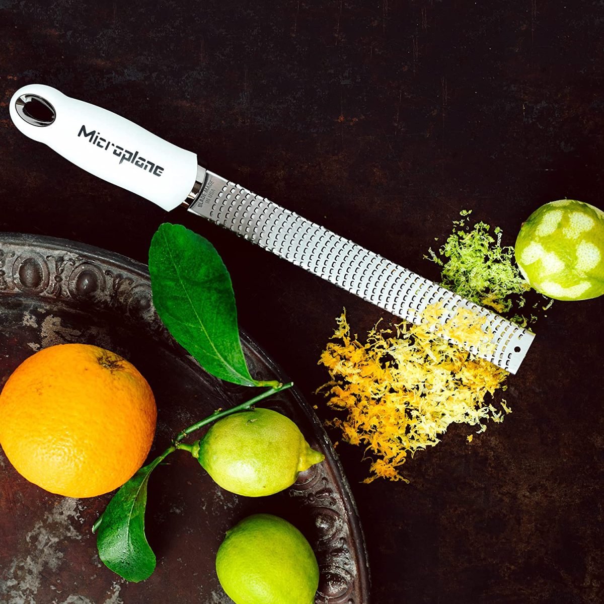 microplane zester with citrus zest.
