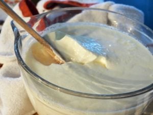 Thick, creamy yogurt after incubation.