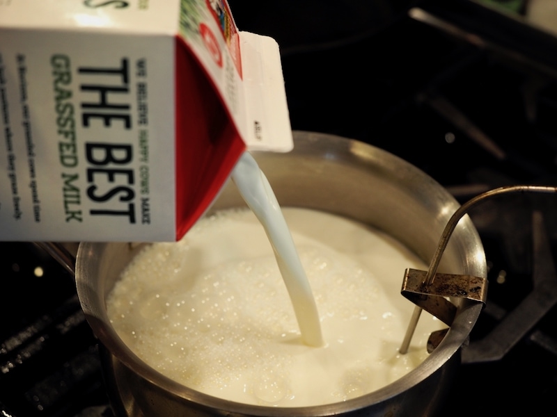 Pouring milk into pot with thermometer | thefreshcooky.com  