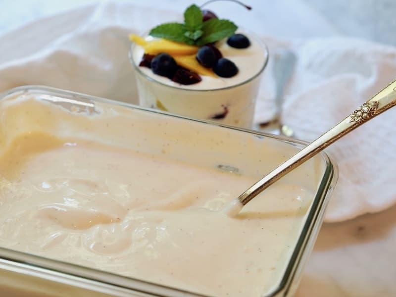 Homemade greek yogurt, perfect to go with soft baked granola. 