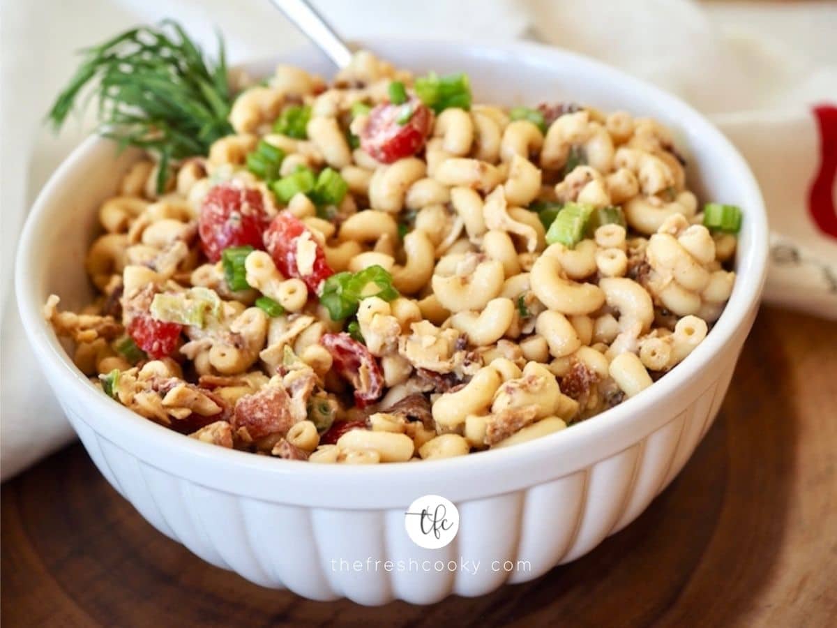 Bacon Macaroni Salad with Creamy Balsamic Ranch Dressing