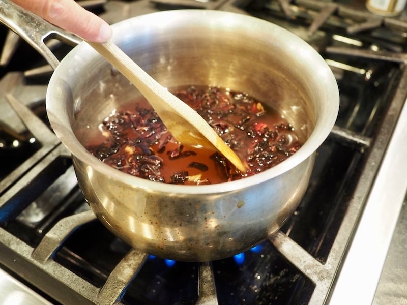 stirring the simple syrup in a small saucepan.