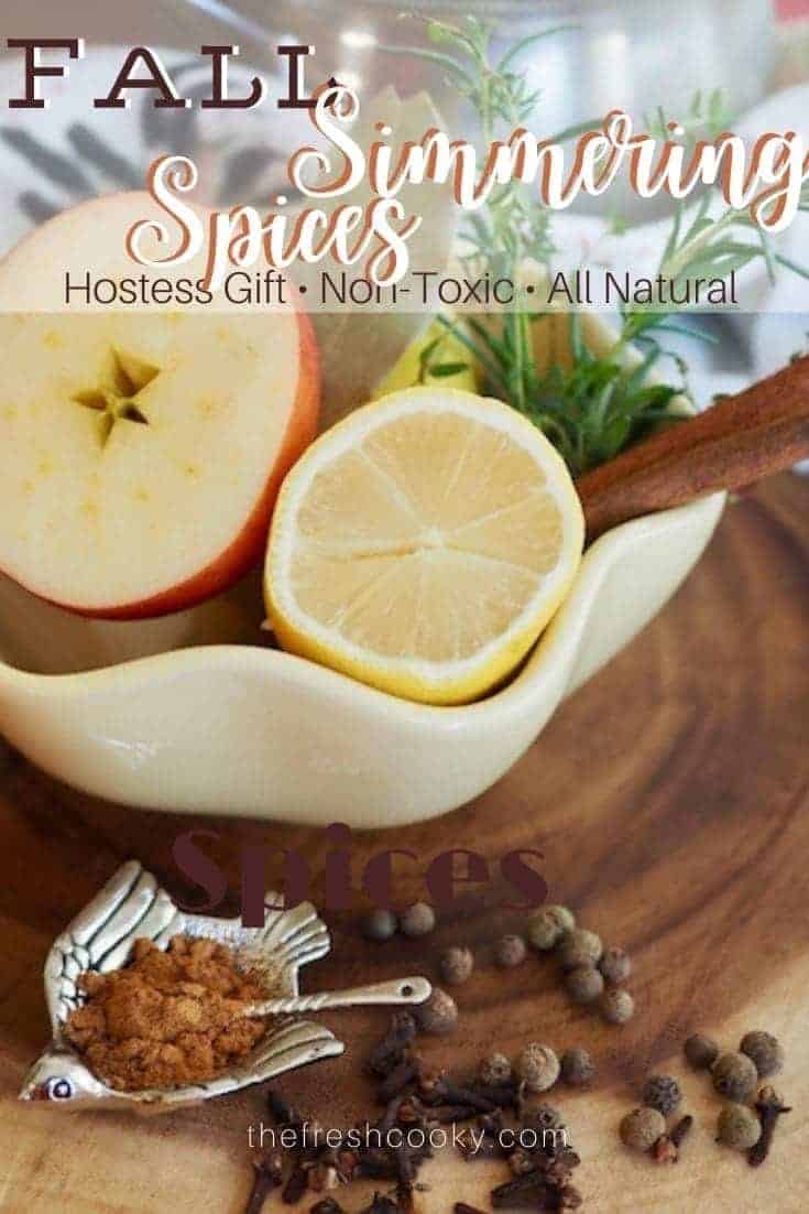 Want your home to smell like fall without toxic air fresheners? This recipe for Fall Simmering Spices is an all-natural, inexpensive and simple way to fill your home with the aroma of fall and Thanksgiving! #thefreshcooky #simmeringspices #fallsmell #aromatherapy #nontoxic #allnatural