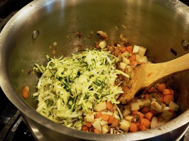 shredded zucchini in beef minestrone soup