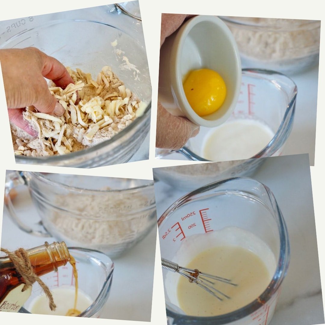 Process shots for Cinnamon Crunch Scones mixing butter, cream mixture