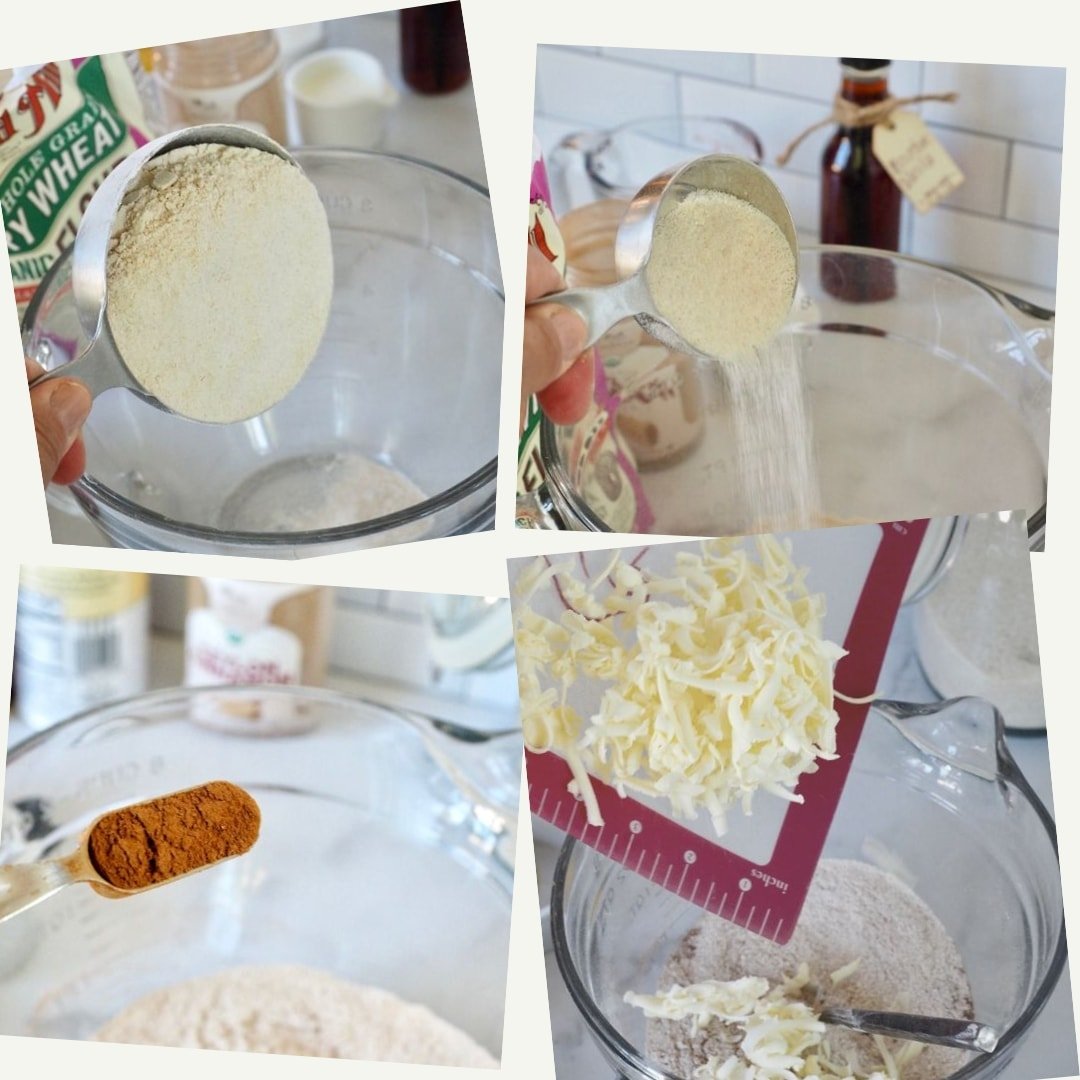 Process shots for Cinnamon Crunch Scones Flour, sugar butter