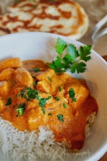 This restaurant style, slow cooker Butter Chicken is so easy to put together you'll be making it frequently. Easily adjust the spiciness to your tastes. Authentic & healthy, with very little hands on cooking time. #thefreshcooky #butterchicken #indianfoods #Keto #glutenfree #chicken #coconutmilk #crockpot #slowcooker #fallrecipes #easyweeknightmeal