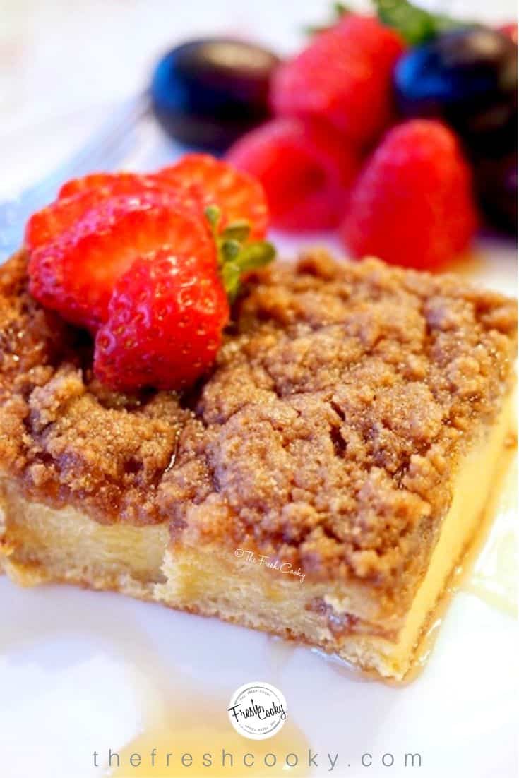 A slice of cinnamon crumb overnight french toast