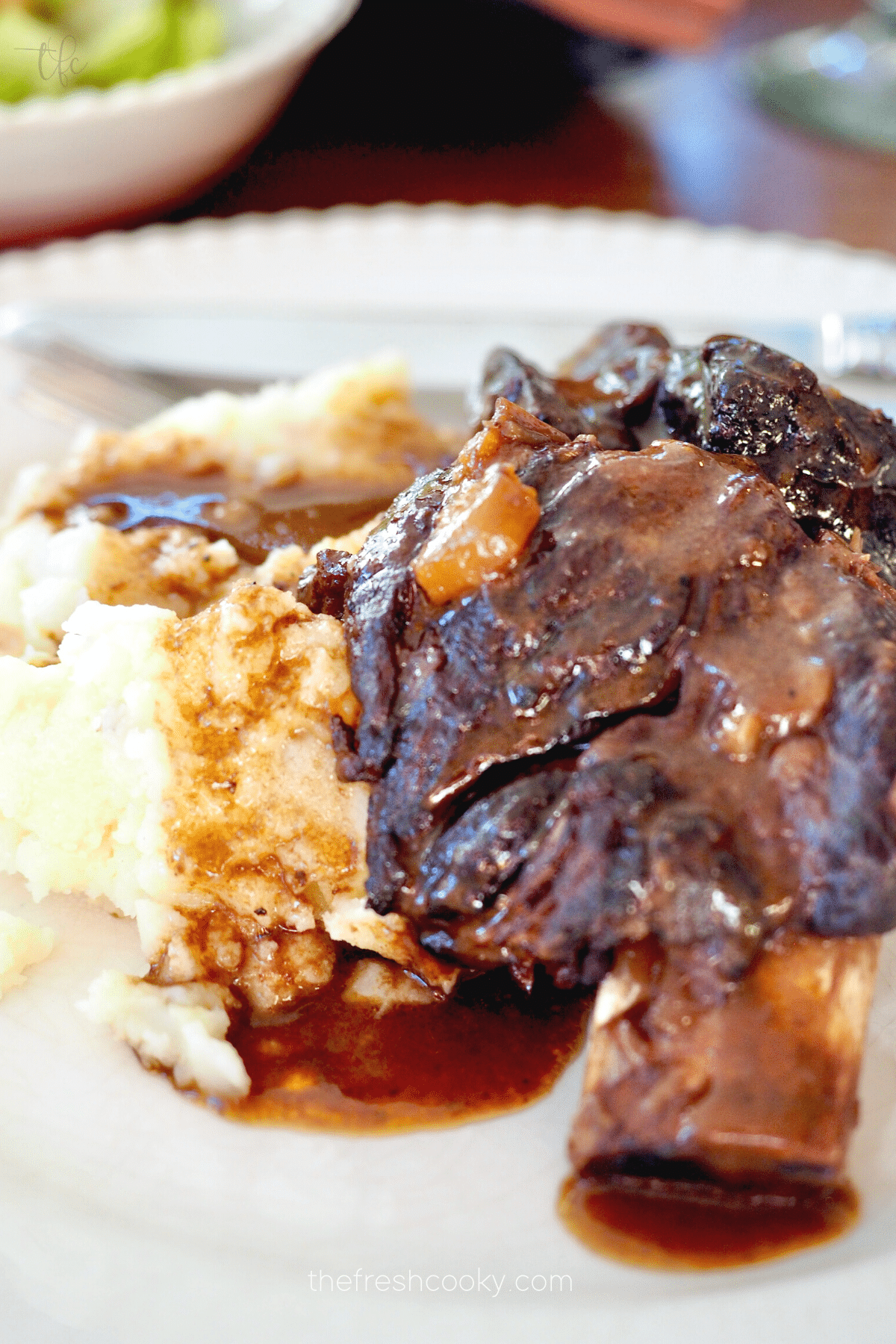 Simple Italian Short Ribs with gravy and mashed potatoes.