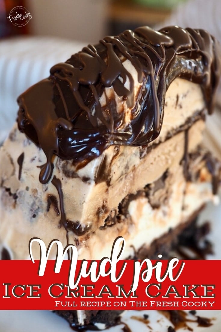 Mud pie dessert, layered ice cream with cookie crust, to pin.