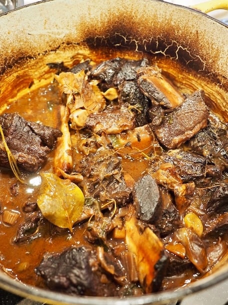 Short ribs in Italian sauce after cooking.