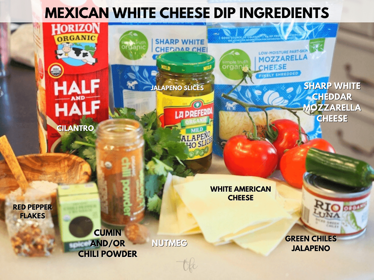 Mexican white cheese dip labeled ingredients.