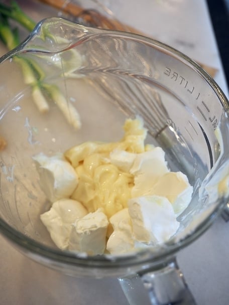 Mayo & Cream Cheese ready for whisking for hot cheese dips.