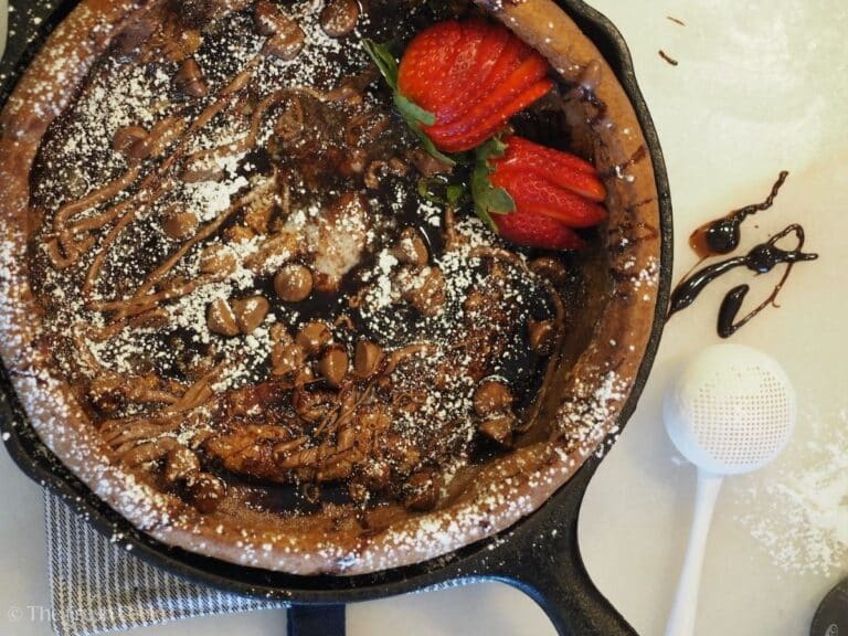 Chocolate Dutch Baby oven pancake.
