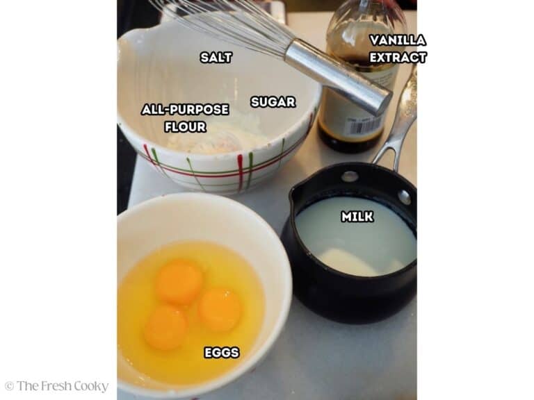 Labeled ingredients for Dutch Baby German Pancake.