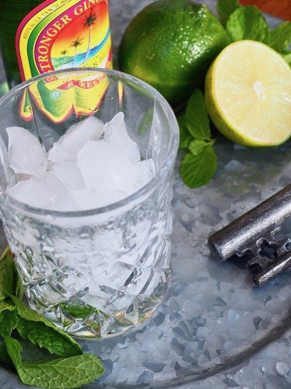 cocktail glass, filled with ice, lime and ginger beer | www.thefreshcooky.com