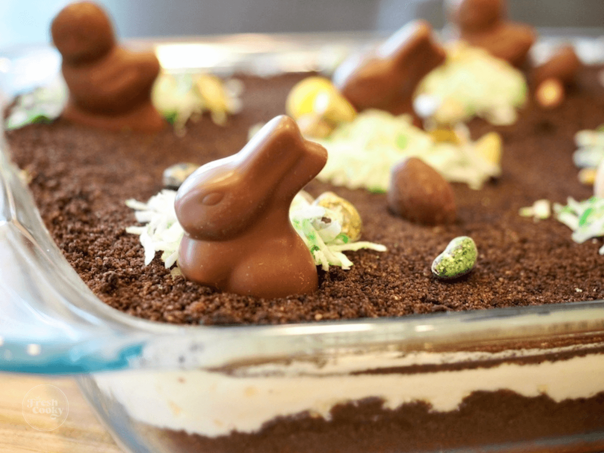 Decorated Easter Dirt Cake Recipe.