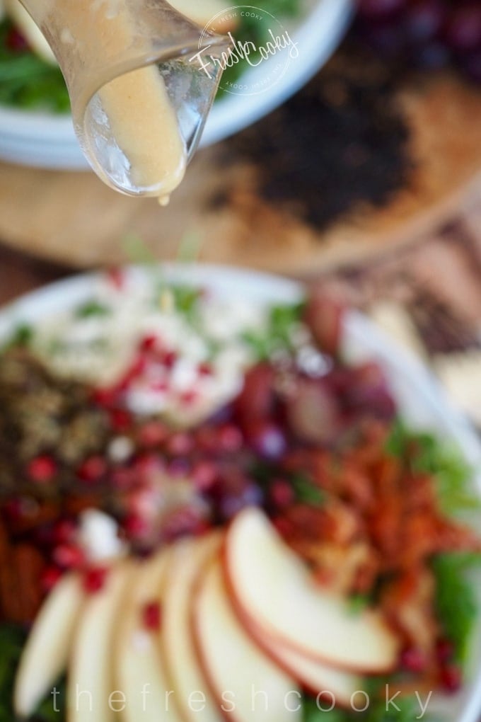 Dripping dressing on Wild Rice Harvest salad recipe.