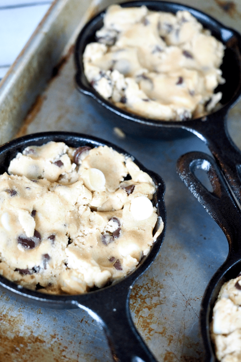 Mini Cast Iron Skillet Chocolate Chip Cookie Recipe (Half Baked Cookies) •  The Fresh Cooky