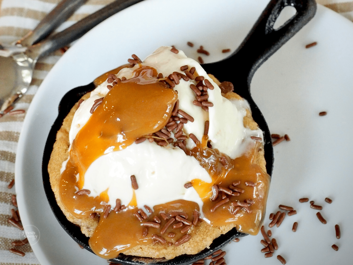 Mini Cast Iron Skillet Chocolate Chip Cookie Recipe (Half Baked Cookies) •  The Fresh Cooky